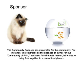 Sponsor




The Community Sponsor has ownership for the community. For
   instance, this cat might be the sponsor or owner...