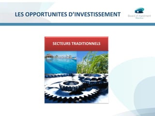 SECTEURS TRADITIONNELS
LES OPPORTUNITES D’INVESTISSEMENT
 