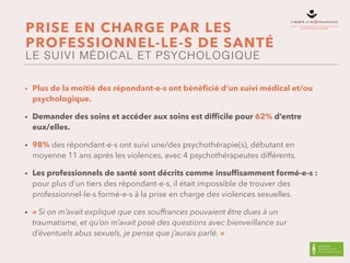 PRISE EN CHARGE PAR LES
PROFESSIONNEL-LE-S DE SANTÉ
LE SUIVI MÉDICAL ET PSYCHOLOGIQUE
• Les professionnel-le-s de santé po...