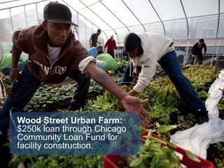 GLOBAL MARKETPLACECalvert Community Investment Notes (Debt)Purpose: make loans to highly effective organizations that: develop or rehabilitate affordable homes, Finance small businesses, provide essential community services, and/or create jobs.Fund size: $200 million portfolioTarget ventures: community development intermediaries, affordable housing, social enterprises and micro enterprises in US and around the world.Investment size and term (ventures): $50k to $2.5 mil; lending period of one to five yearsInvestors: retail investors (min. of $20 online or $1,000 in-person)Financial return: variable (0.5 – 2 per cent)