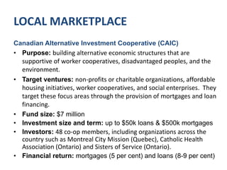 LOCAL MARKETPLACEDEBT					EQUITYCHANTIER TRUST($50k to $1.5 mil)VANCITY CAPITAL CORPORATION($50k to $10 mil)CAIC: MORT.(Up to $500k)CLEANTECH VCsTAF($25 k - $750k)SCP (Up to $300k)INVESTECOCAIC: ENTERPRISE(Up to $50k)RENEWAL2TMX GROUP INC. (NEX, Cleantech Cluster, etc)($2 - $100+ mil Deals)ACCESS COMMUNITYCAPITAL (Up to $5k)CAPE FUND($1 - 7.5 million)OTTAWA COMMUNITY LOAN FUND(Up to $15k)$0		$500,000		$1 million				$10 million			                   $100 million