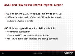 © 2009/2010 Pythian
DATA and FRA on the Shared Physical Disks?
• YES if following SAME principles (maximize perf/util)
• D...