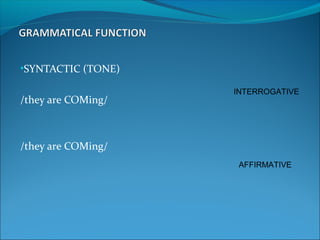 •SYNTACTIC (TONE)
/they are COMing/
/they are COMing/
AFFIRMATIVE
INTERROGATIVE
 