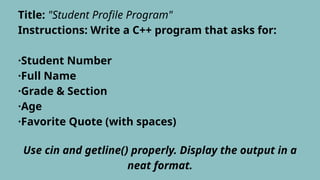 Presentation - Introduction to C++ Input.pptx
