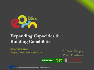 EOSC-synergy receives funding from the EC via Horizon 2020
Expanding Capacities &
Building Capabilities
Dr. Isabel Campos,
Project Coordinator
EOSC-Hub Week.
Prague, 10th - 12th April 2019
 