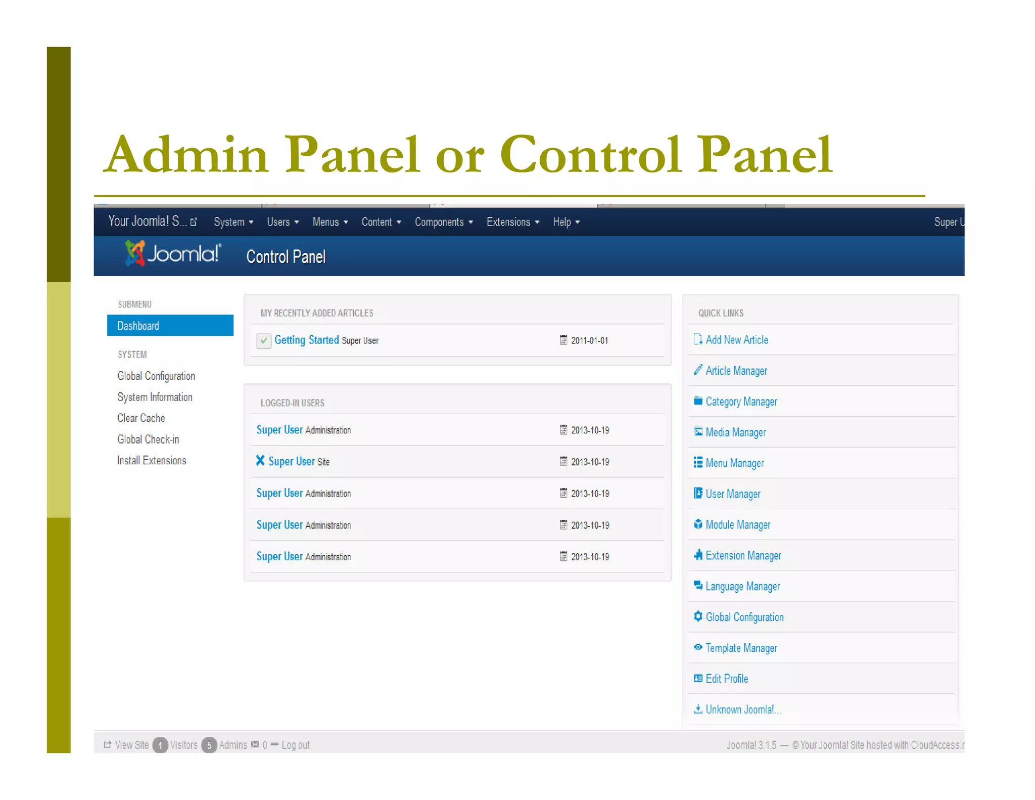 Admin Panel or Control Panel

 