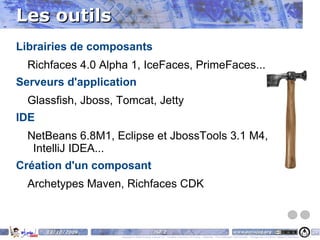 Avec des validateurs personnalisés implémentant l'interface « javax.faces.validator ». Permet de valider au plus tôt avec des validateurs personnalisés. Exemples : validation d'adresse mail... Dans le managed bean  en ajoutant des messages d'erreur dans le contexte JSF Dans les entités et/ou dans les managed beans en utilisant la JSR-303 ( Hibernate validator ), en utilisant le tag « f:validateBean » 