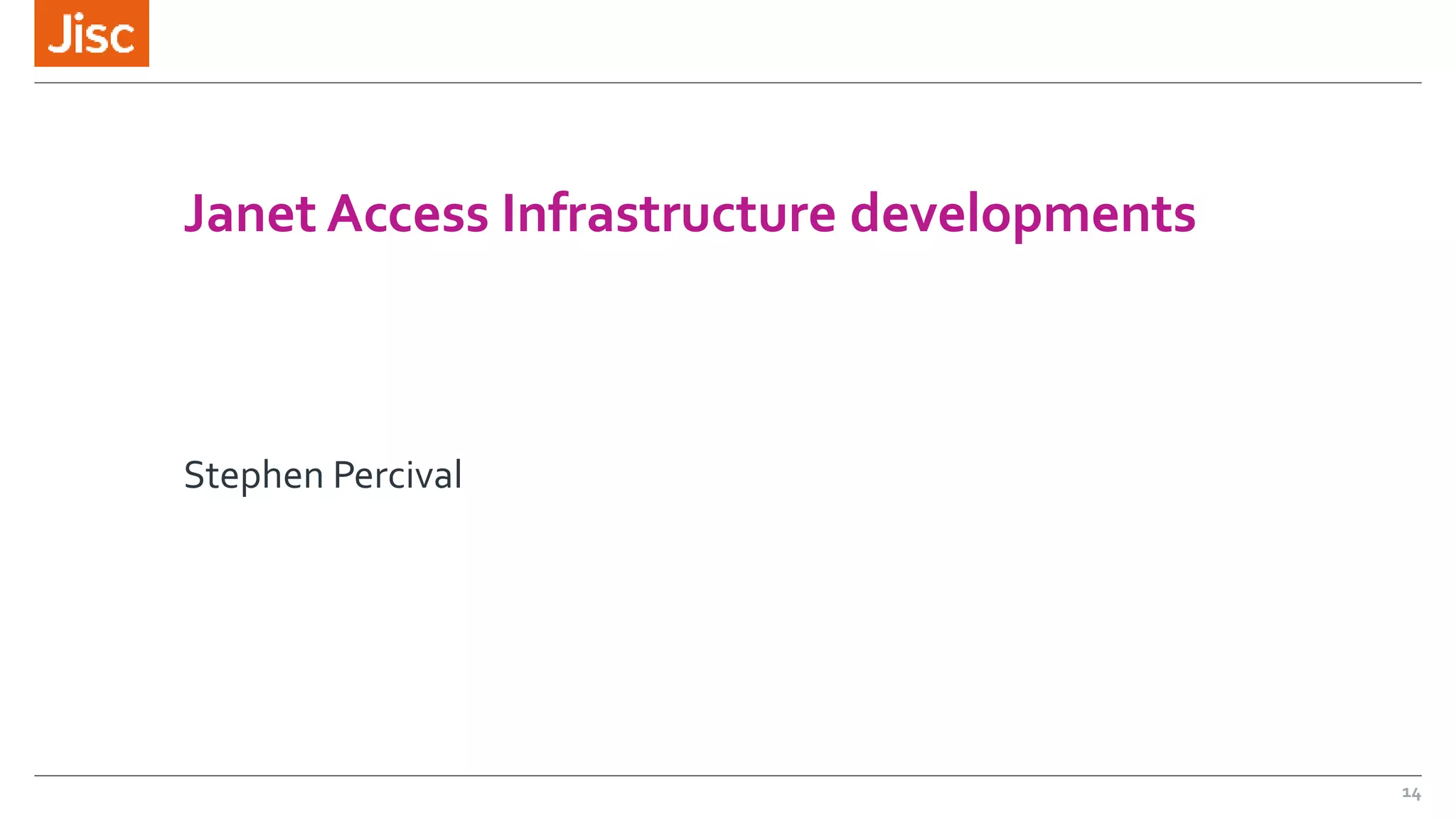 Janet Access Infrastructure developments
Stephen Percival
14
 