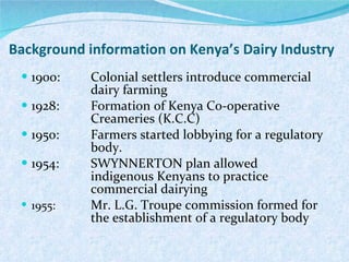 Briefing on the Kenya Dairy Board and the Kenyan dairy industry 