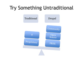 Try Something Untraditional
      Traditional   Drupal
 