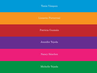 Tania Vásquez

Linnette Portorreal

Patricia Guzmán

Jennifer Tejeda

Nancy Sánchez

Michelle Tejada

 