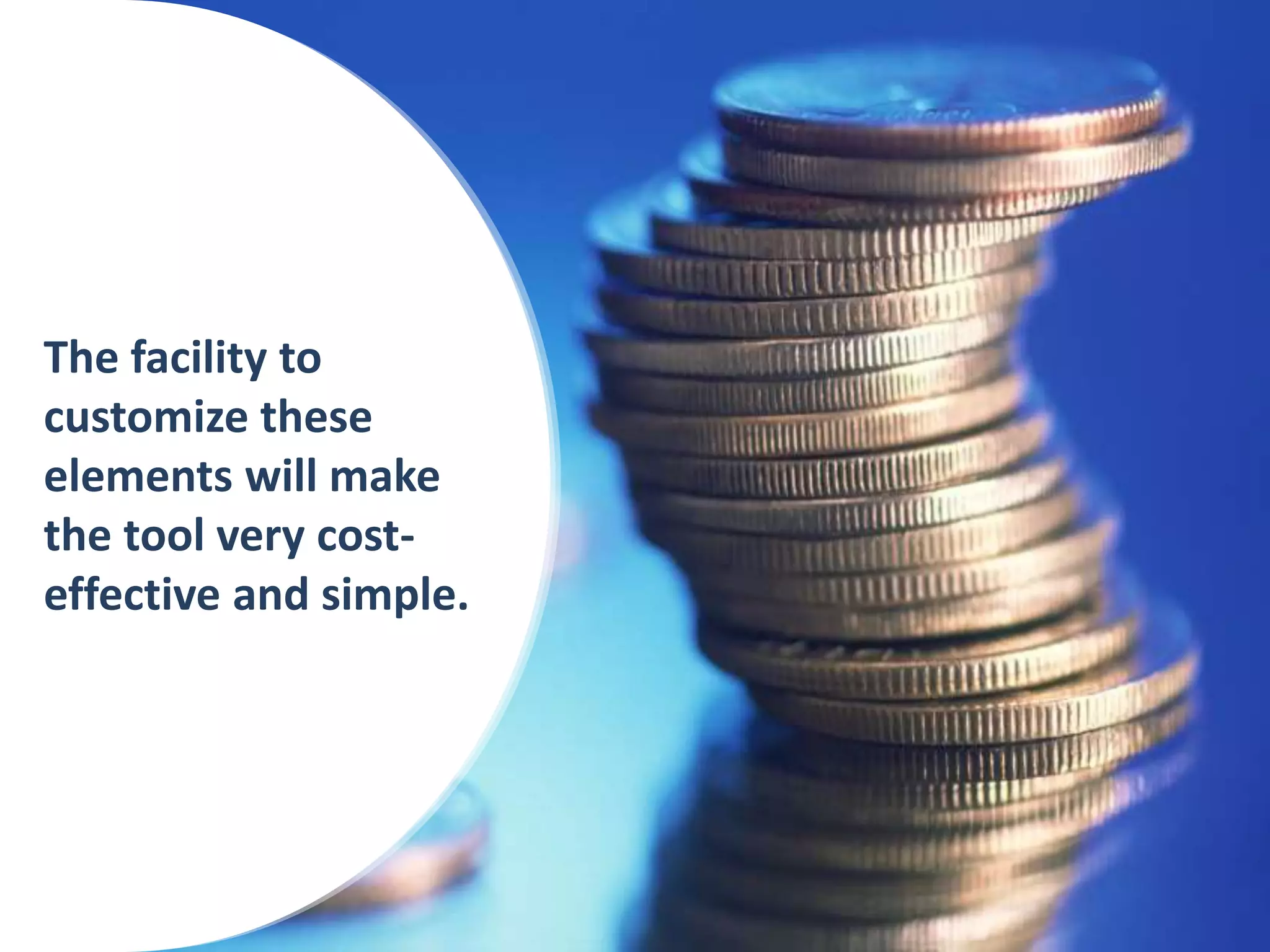 The facility to
customize these
elements will make
the tool very cost-
effective and simple.
 