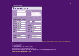 8/12
LA FICHE FINANCIERE
En cliquant sur l'onglet Fournisseur, vous obtenez les données financières :
▪ N° d'immobilisation.
▪ De facture.
▪ La durée d'amortissement.
▪ Le type d'amortissement.
▪ La date d'achat et la date de mise en service ou livraison.
Vous connaissez la valeur nette comptable du bien à la date du jour.
Mais aussi vous pouvez savoir ce que sera la valeur nette comptable dans un jour, une semaine un mois ou n'importe quand.
Essentiel pour pouvoir gérer et anticiper un achat .
 