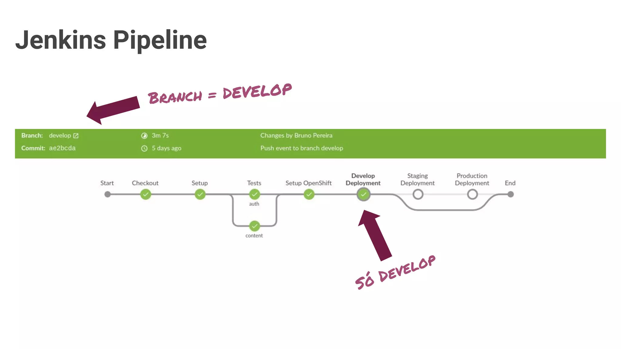 Jenkins Pipeline
Só Develop
Branch = DEVELOP
 