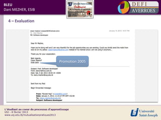BLEU
Dani MEZHER, ESIB

  4 – Evaluation




                    Promotion 2005
 