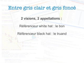 <ul>Entre gris clair et gris foncé </ul>2 visions, 2 appellations :  Référenceur white hat : le bon Référenceur black hat ...