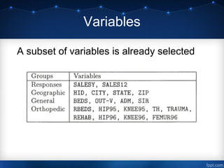Variables
A subset of variables is already selected
 