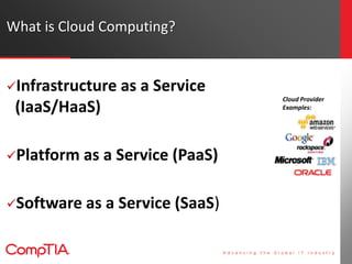 What is Cloud Computing?


    Infrastructure   as a Service
                                      Cloud Provider
     (I...