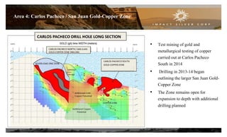 17
Area 4: Carlos Pacheco / San Juan Gold-Copper Zone
• Test mining of gold and
metallurgical testing of copper
carried out at Carlos Pacheco
South in 2014
• Drilling in 2013-14 began
outlining the larger San Juan Gold-
Copper Zone
• The Zone remains open for
expansion to depth with additional
drilling planned
 