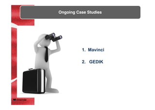 Ongoing Case Studies	
	
1.  Mavinci
2.  GEDIK
 