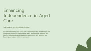 Roles of Occupational Therapy in Aged Care | PDF