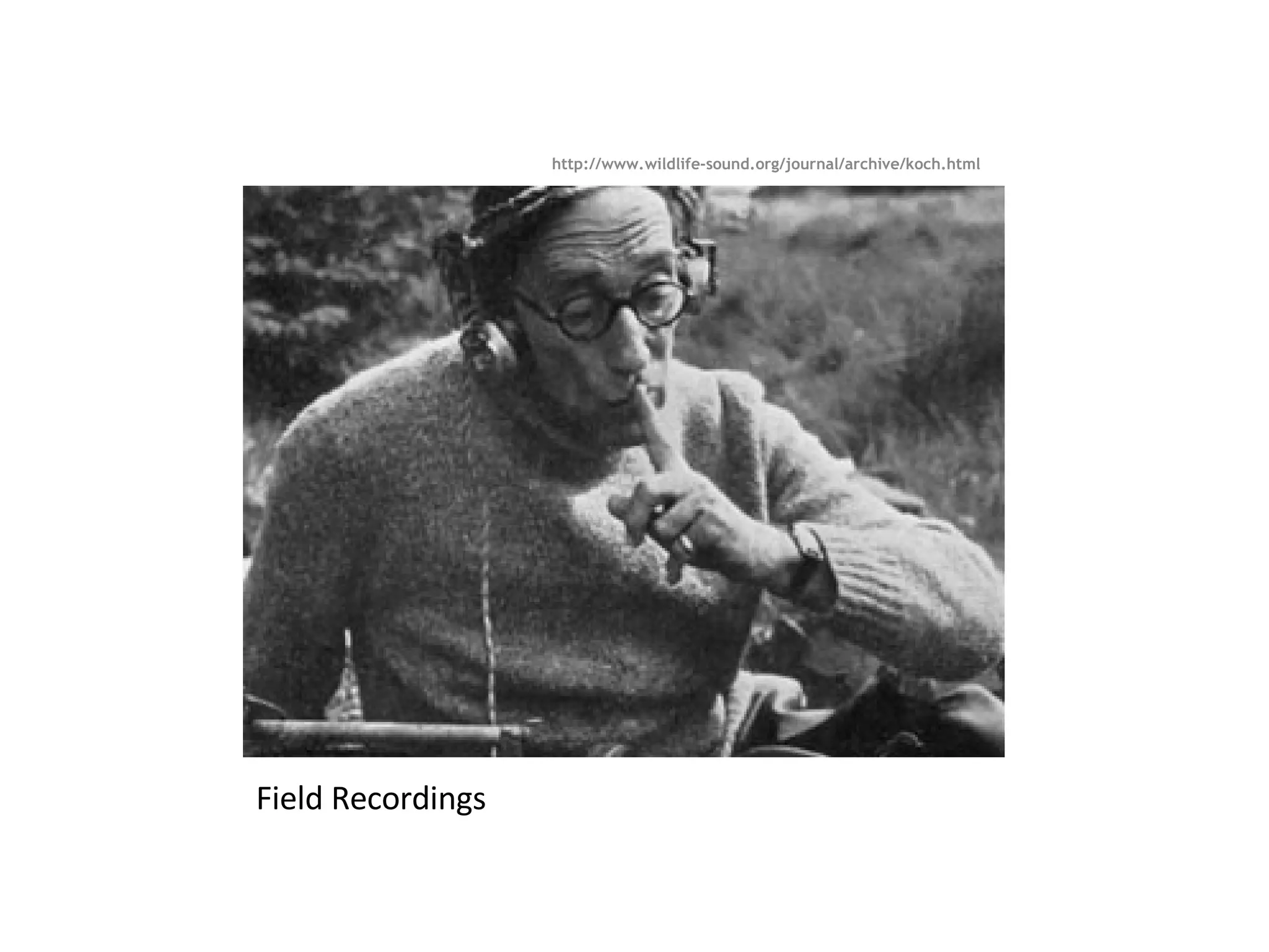 Field Recordings   http://www.wildlife-sound.org/journal/archive/koch.html 