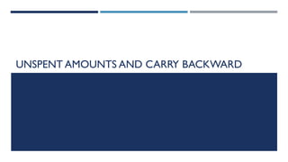UNSPENT AMOUNTS AND CARRY BACKWARD
 