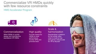 19
Commercialize VR HMDs quickly
with few resource constraints
HMD Accelerator Program
Commercialization High quality
Allo...