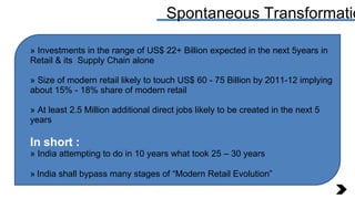 Spontaneous Transformation <ul><li>Investments in the range of US$ 22+ Billion expected in the next 5years in Retail & its...