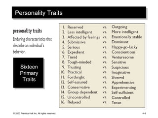 Personality Traits © 2003 Prentice Hall Inc. All rights reserved. 4 – Sixteen Primary Traits 