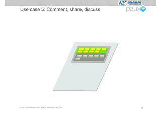 Use case 5: Comment, share, discuss




© W3C German-Austrian Office & PAUX Technologies, APE 2012   74
 