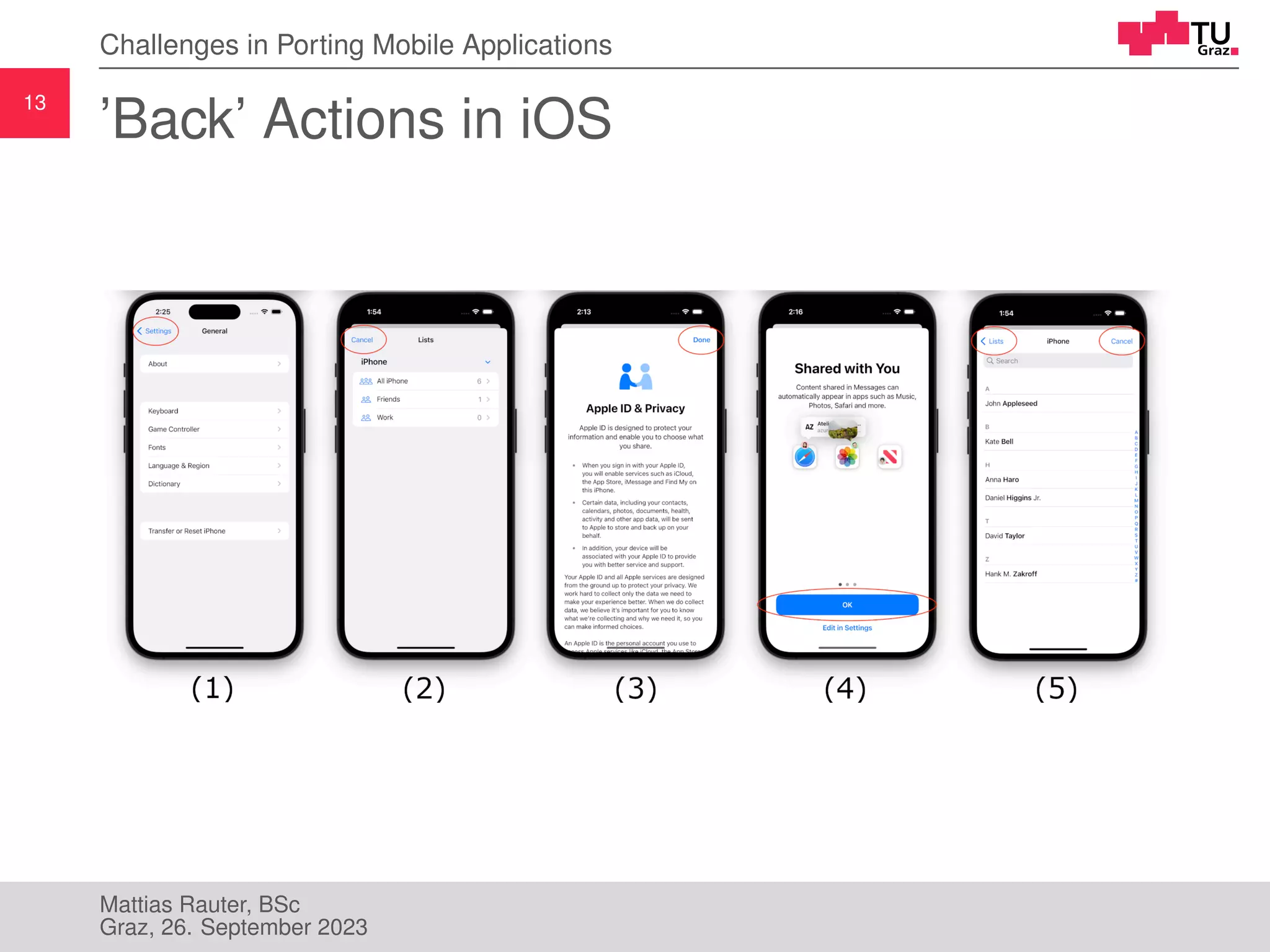 13
Challenges in Porting Mobile Applications
’Back’ Actions in iOS
Mattias Rauter, BSc
Graz, 26. September 2023
 
