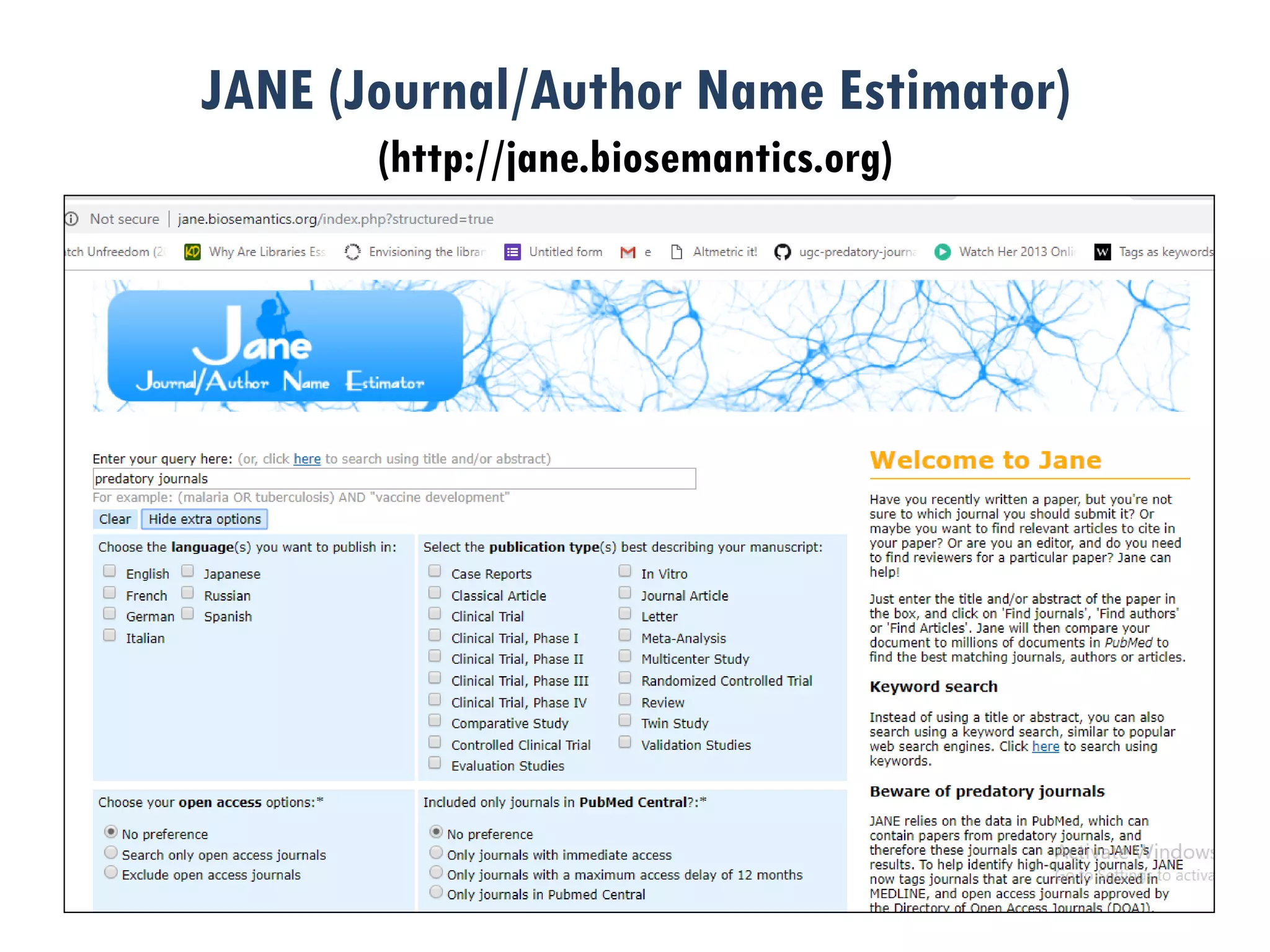 JANE (Journal/Author Name Estimator)
(http://jane.biosemantics.org)
 