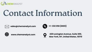 Contact Information
sales@chemanalyst.com +1 -332 258 (6602)
www.chemanalyst.com 420 Lexington Avenue, Suite 300,
New York, NY, United States, 10170
 