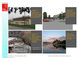 Rennes, le 28 septembre 2016 Caisse des Dépôts- Direction régionale
Bretagne
Le syndicat d’eau du
Morbihan
et la Caisse des dépôts
signent un contrat de prêt de
3,250 Millions d’euros
pour la construction et la
rénovation des infrastructures
et des réseaux
d’assainissement.
La Mairie du Rheu et la
Caisse des Dépôts
signent deux contrats de prêt
un contrat d’un million d’euros
en prêt PCV à taux zéro et un
prêt BEI de 335 000 euros
pour la rénovation de l’école
primaire.
La Communauté de
Communes
de Lanvollon Plouha et la
Caisse des Dépôts
signent un contrat de prêt BEI
pour un montant de 1 Million
d’euros pour la construction
de son complexe sportif.
La ville de Combrit
et la Caisse des dépôts
signent un contrat de prêt de
588 000 euros
pour la réhabilitation de son
Centre nautique.
 