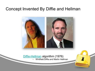 Concept Invented By Diffie and Hellman

Diffie-Hellman algorithm (1976)

 Whitfield Diffie and Martin Hellman
3

 