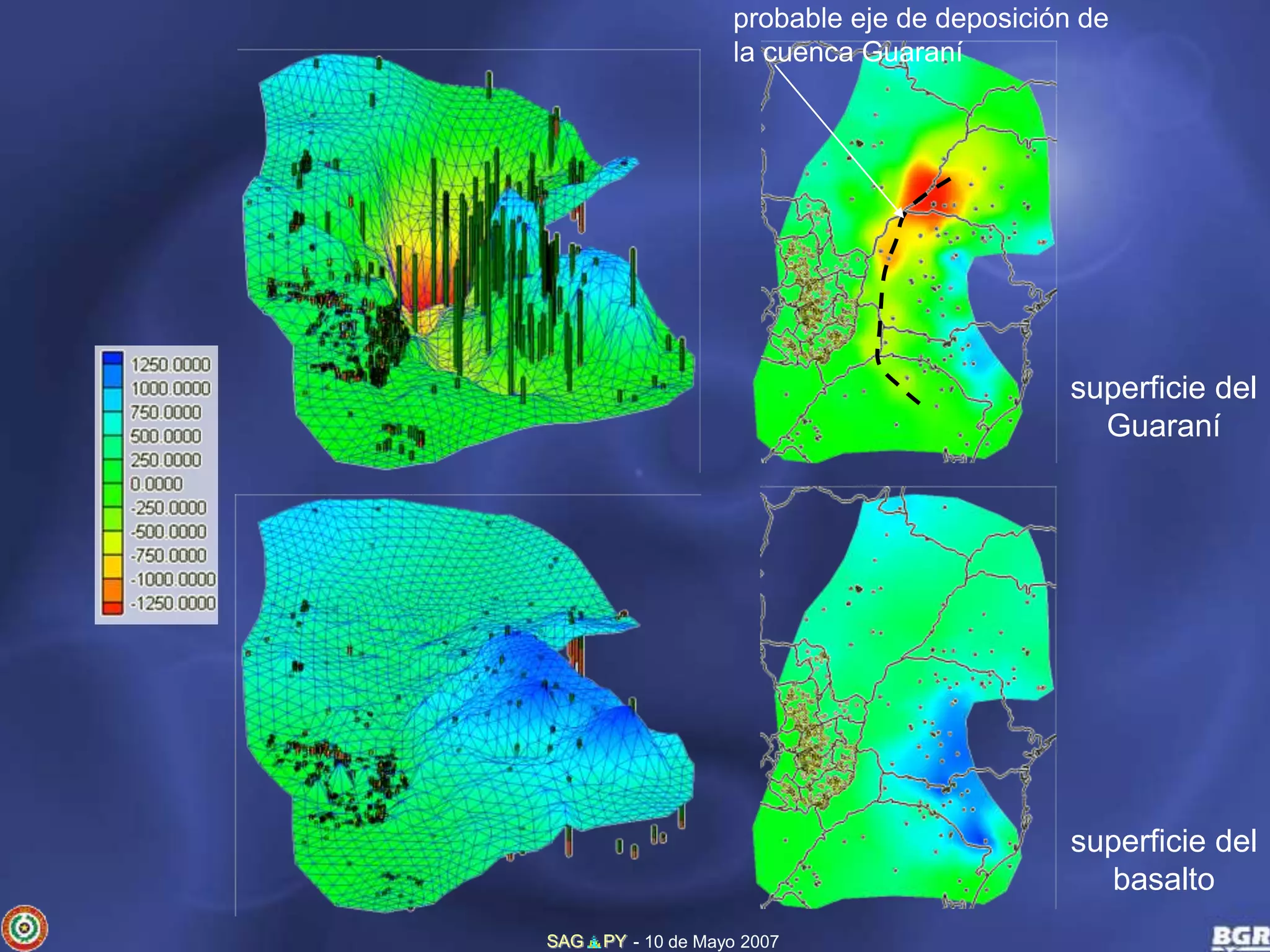 probable eje de deposición de 
la cuenca Guaraní 
SAG PY - 10 de Mayo 2007 
superficie del 
Guaraní 
superficie del 
basalto 
 
