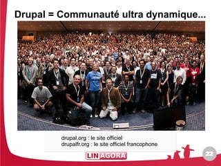 Drupal = Communauté ultra dynamique...




         drupal.org :: le site officiel
         drupal.org le site officiel
         drupalfr.org :: le site officiel francophone
         drupalfr.org le site officiel francophone
                                                        22
                                                        22
 