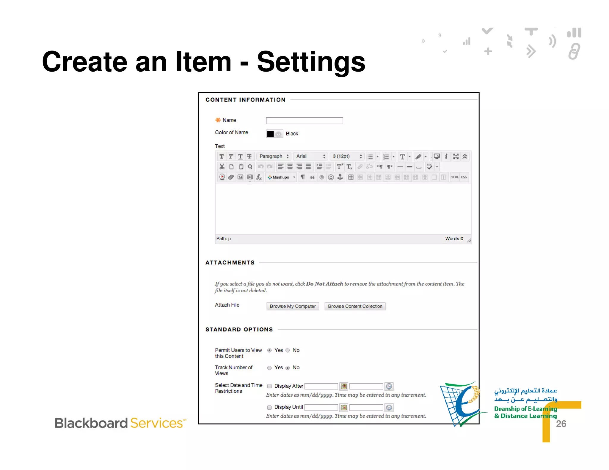 26
Create an Item - Settings
 