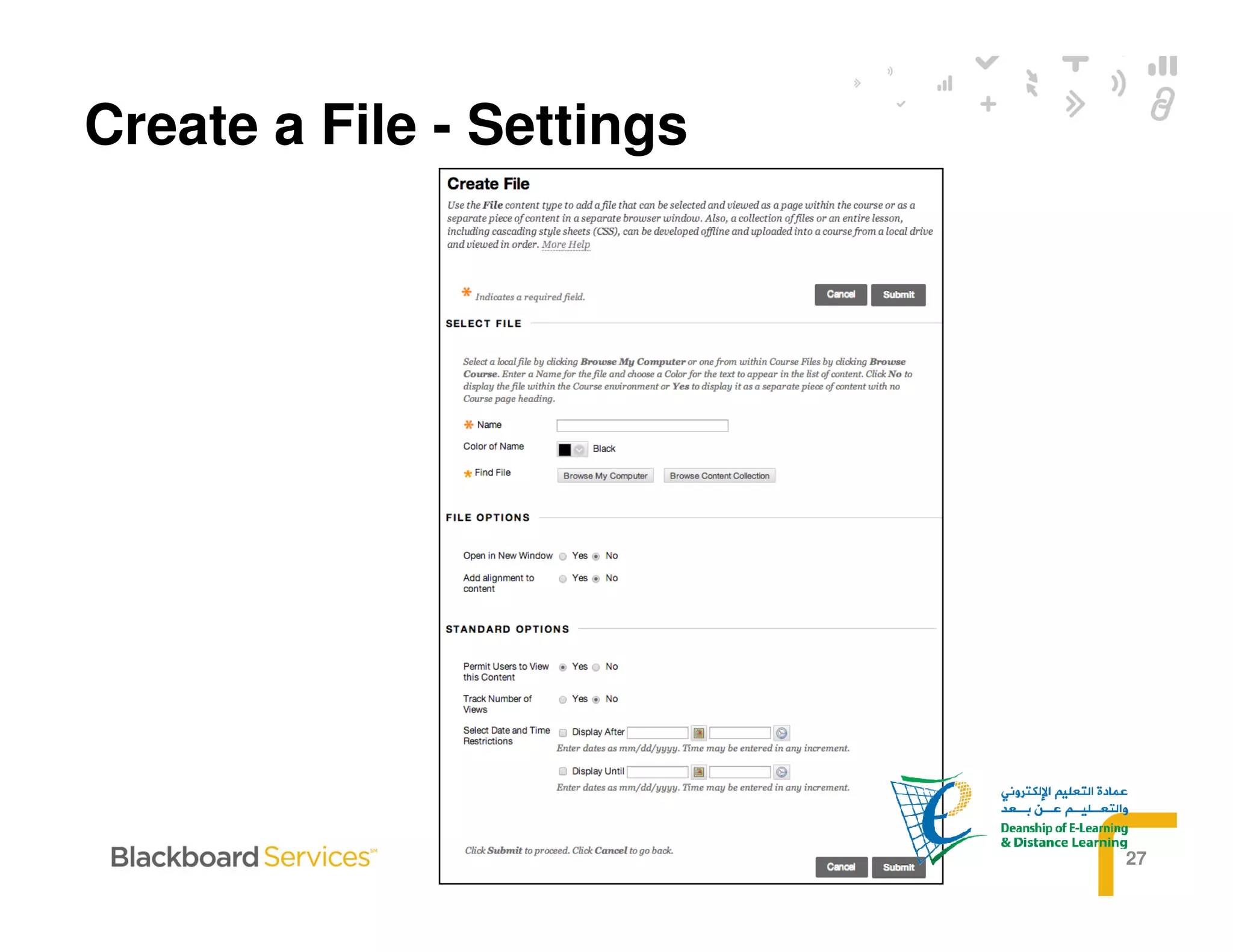 27
Create a File - Settings
 
