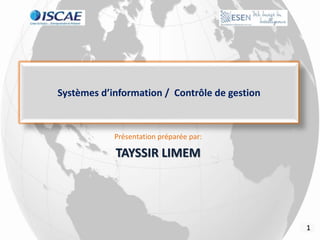 Systèmes d’information / Contrôle de gestion
1
Présentation préparée par:
TAYSSIR LIMEM
 