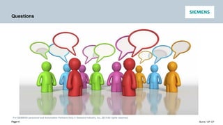 For SIEMENS personnel and Automation Partners Only © Siemens Industry, Inc. 2013 All rights reserved.
Page 41 Burns / DF CP
Page 41
Questions
 