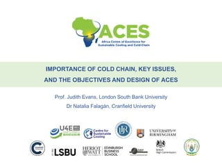 IMPORTANCE OF COLD CHAIN, KEY ISSUES,
AND THE OBJECTIVES AND DESIGN OF ACES
Prof. Judith Evans, London South Bank University
Dr Natalia Falagán, Cranfield University
 