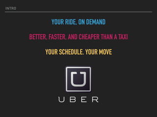 INTRO
YOUR RIDE, ON DEMAND
BETTER, FASTER, AND CHEAPER THAN A TAXI
YOUR SCHEDULE. YOUR MOVE
 