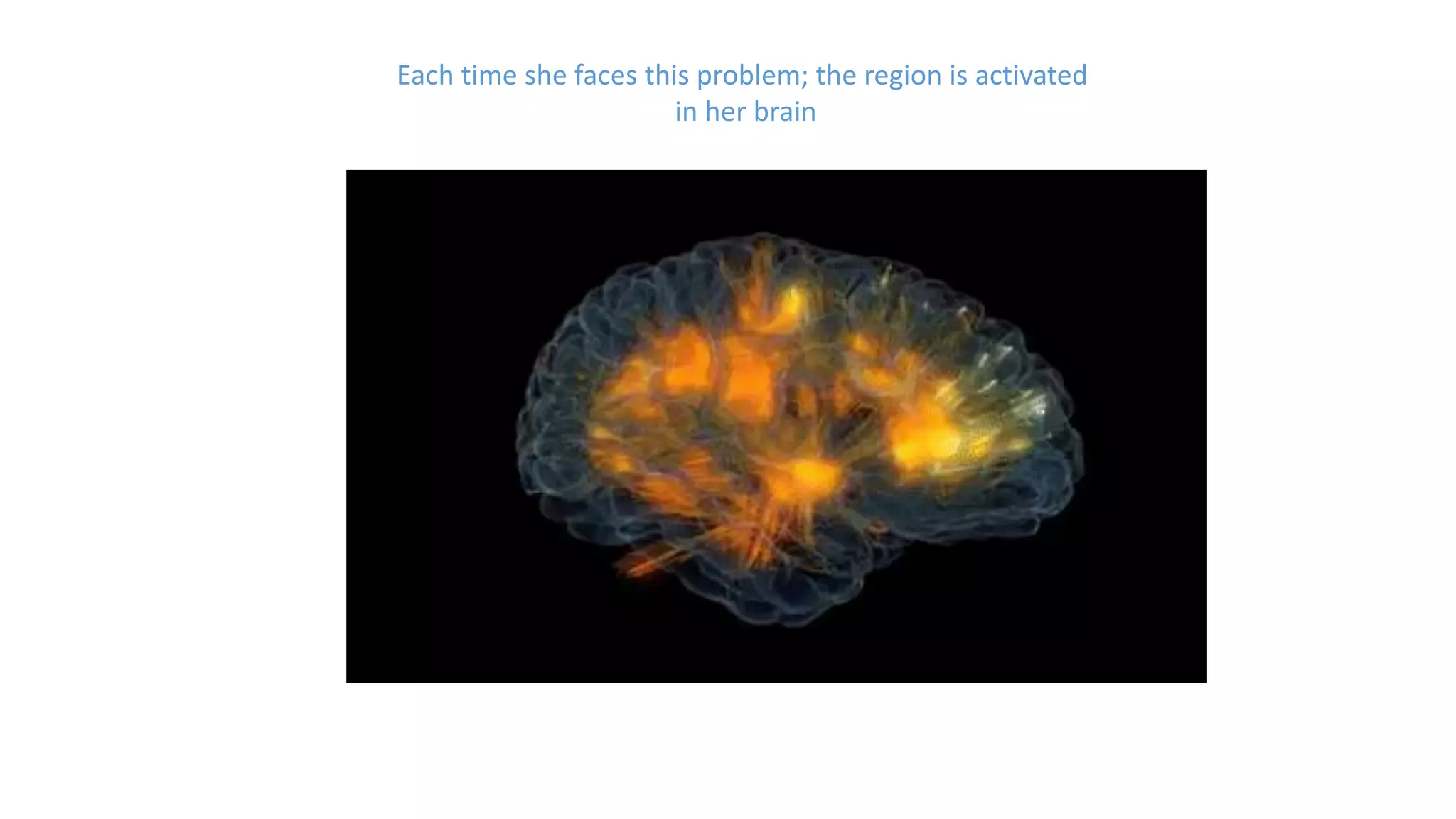 Each time she faces this problem; the region is activated
in her brain
 