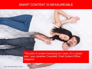 Copyright 2008 Pocket Hercules
SMART CONTENT IS MEASUREABLE
“The point of content marketing isn’t views, it’s a closed
sale,” says Jonathan Crossfield, Chief Content Officer
magazine
Source: Chief Content Officer, June 2015
 