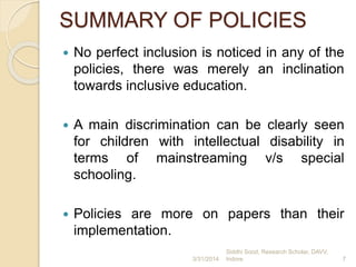 Presentation status of inclusion of children with special needs and ...