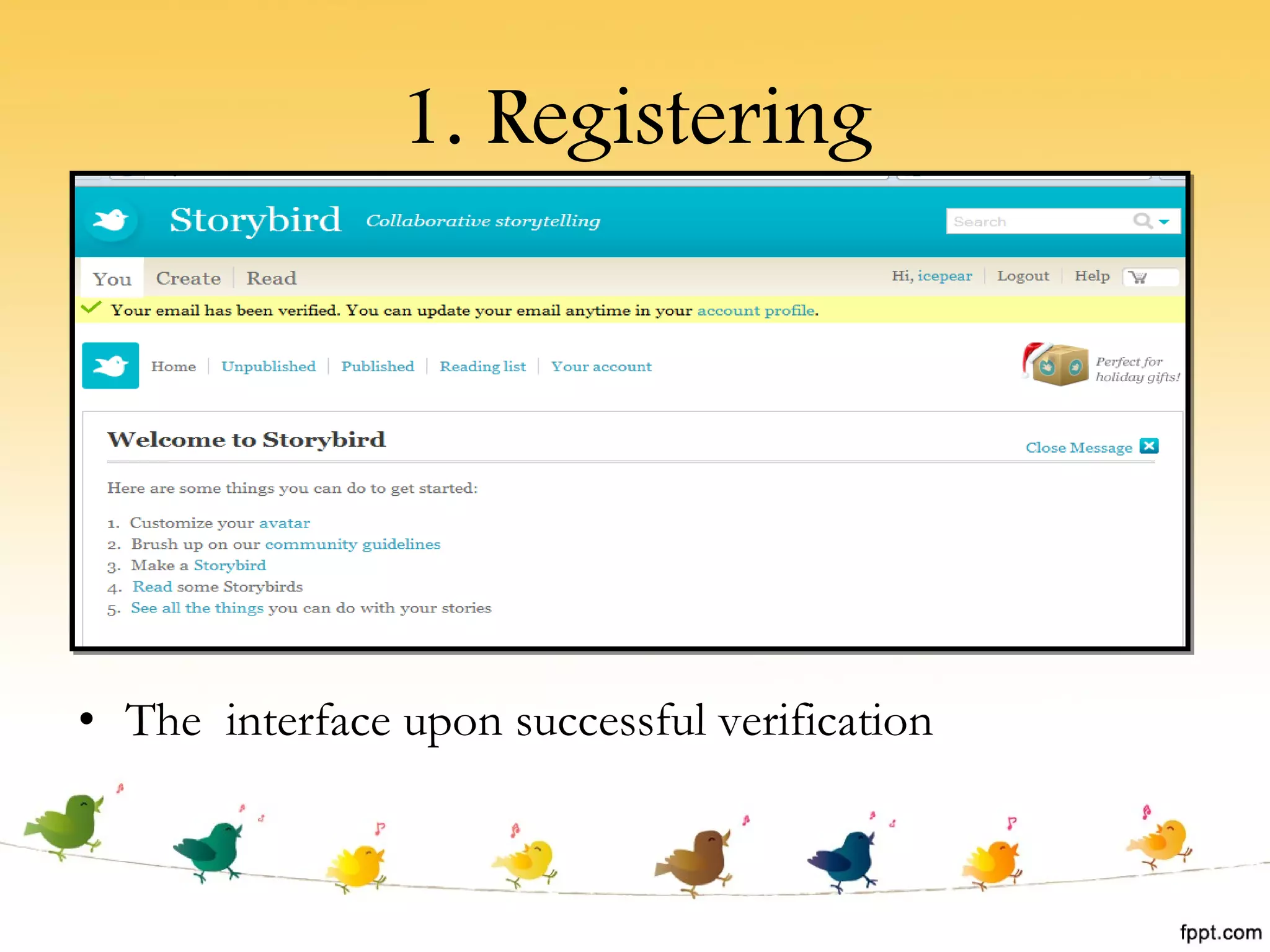 1. Registering The  interface upon successful verification  