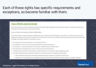 Each of these rights has specific requirements and
exceptions, so become familiar with them.
 