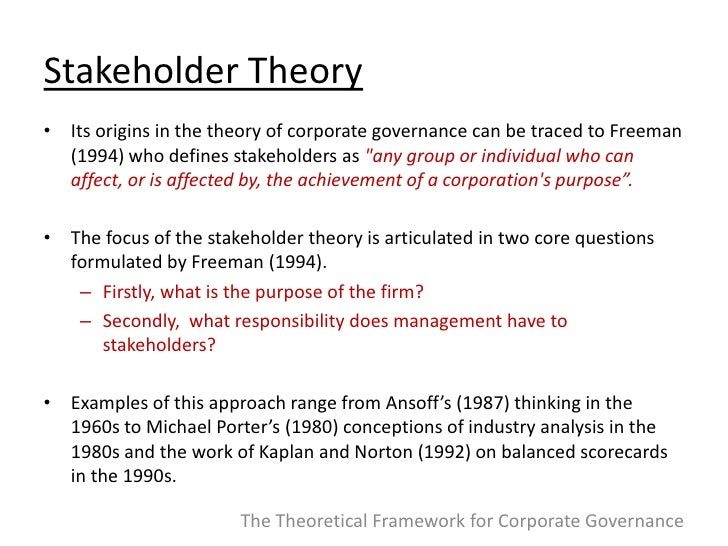 The Theoretical Framework for Corporate Governance